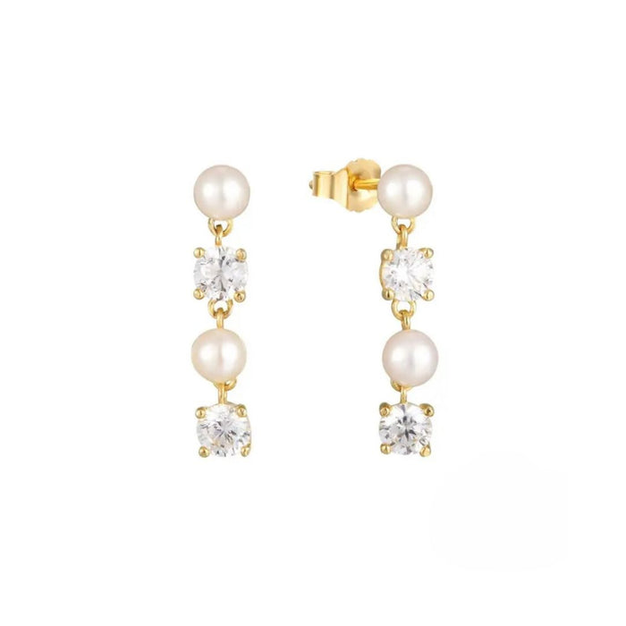Freshwater Pearl and Diamond Gold Earrings