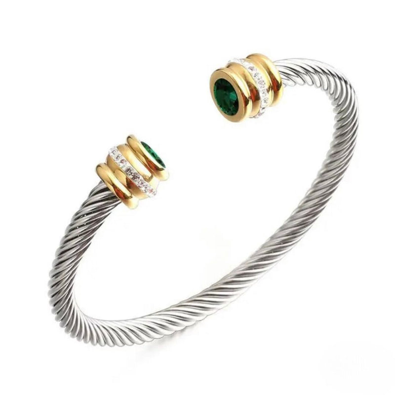 Emerald Stone Stainless Steel Cuff