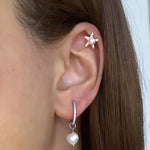 Freshwater Pearl Huggie Diamond Hoop Earrings