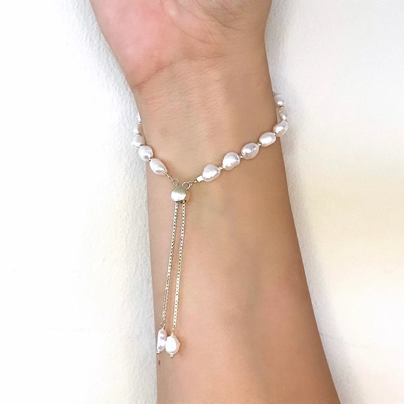 Freshwater Baroque Pearl Chain Adjustable Bracelet