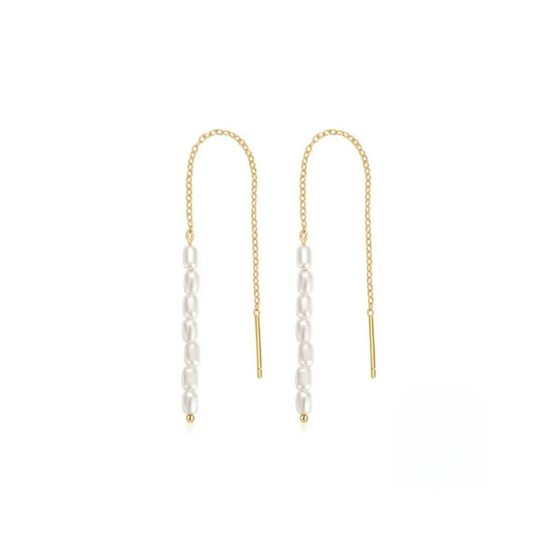 Freshwater Long Drop Pearl Chain Earrings