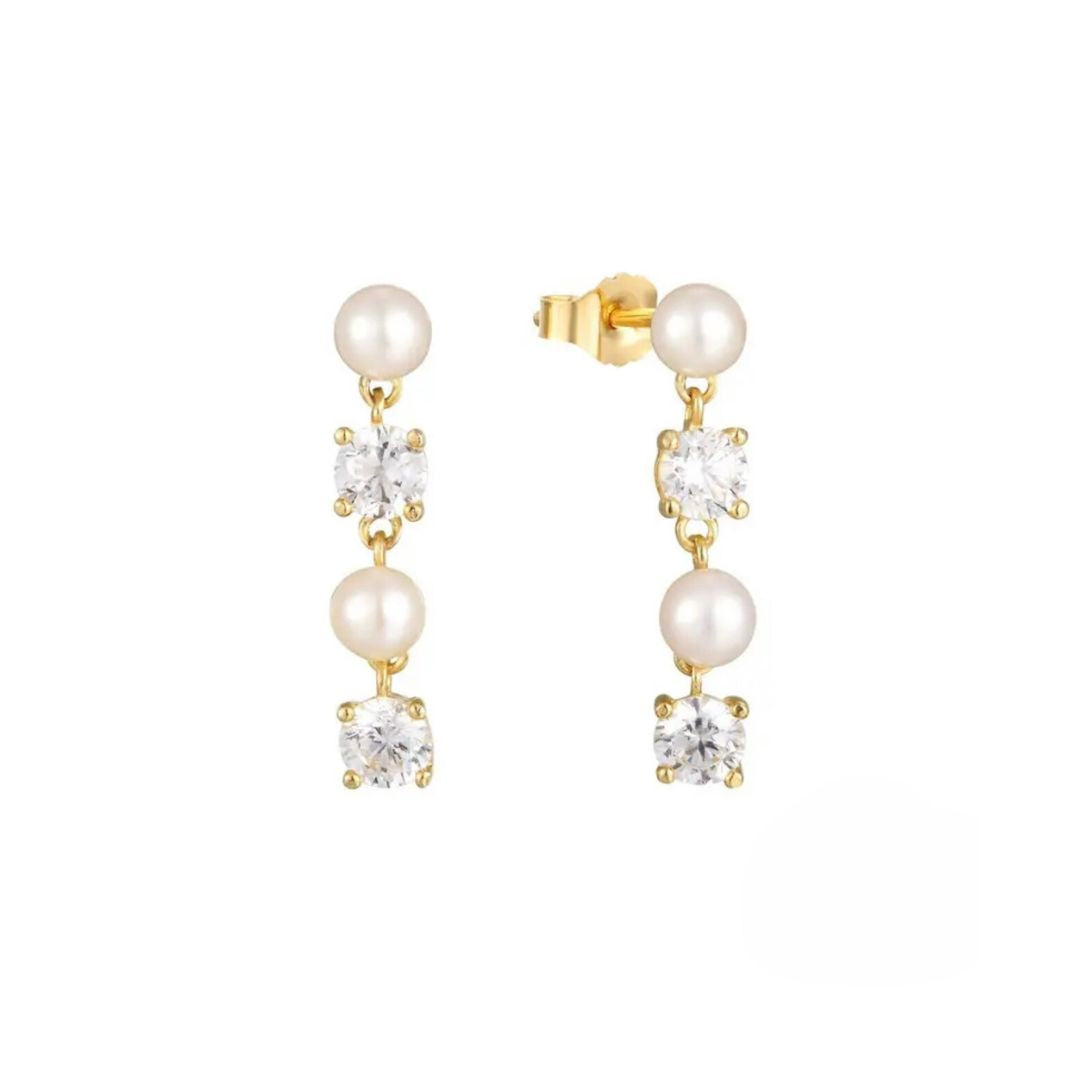 Freshwater Pearl and Diamond Gold Earrings