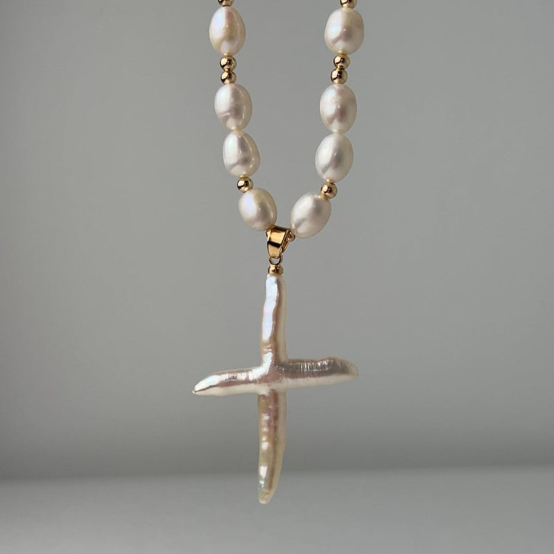 Cross Baroque Pearl Necklace