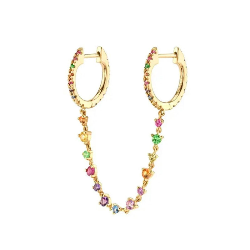 Rainbow Chain Double Hoop Earrings