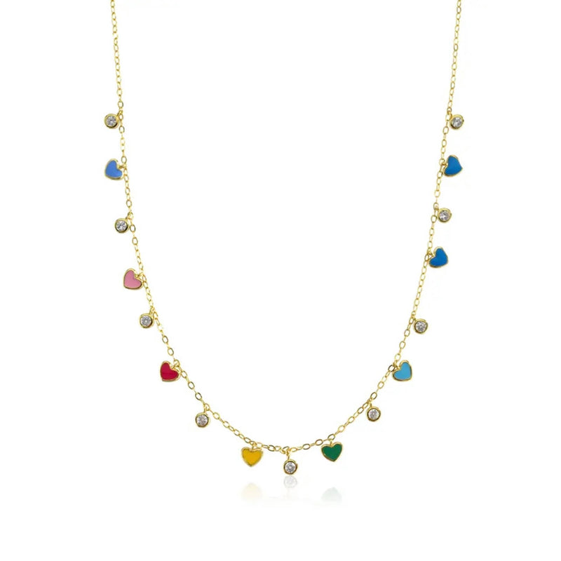 Rainbow Hearts Gold Necklace