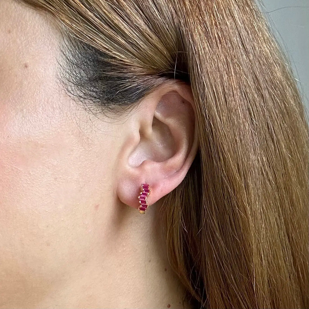 Ruby Assymetric Baguette Hoop Earrings