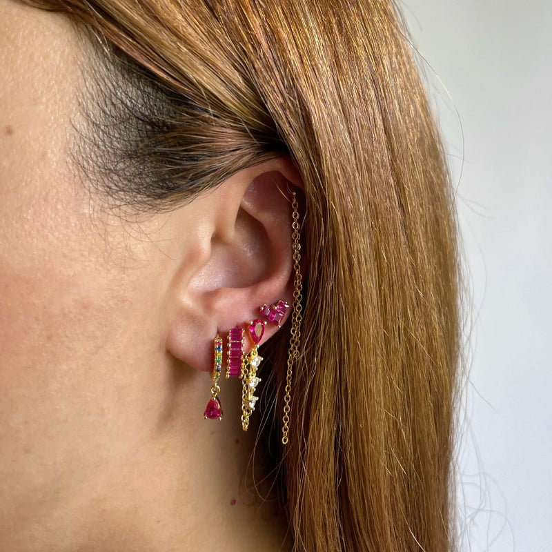 Ruby Baguette Hoop Earrings