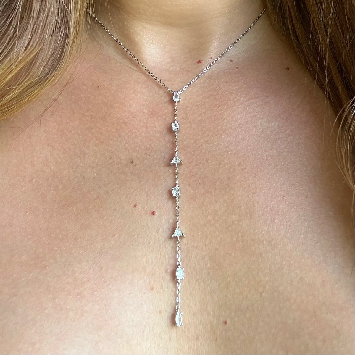 Sterling SIlver Diamond Lariat Necklace