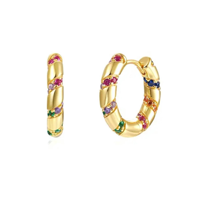 Thick Golden Rainbow Huggie Hoop Earrings